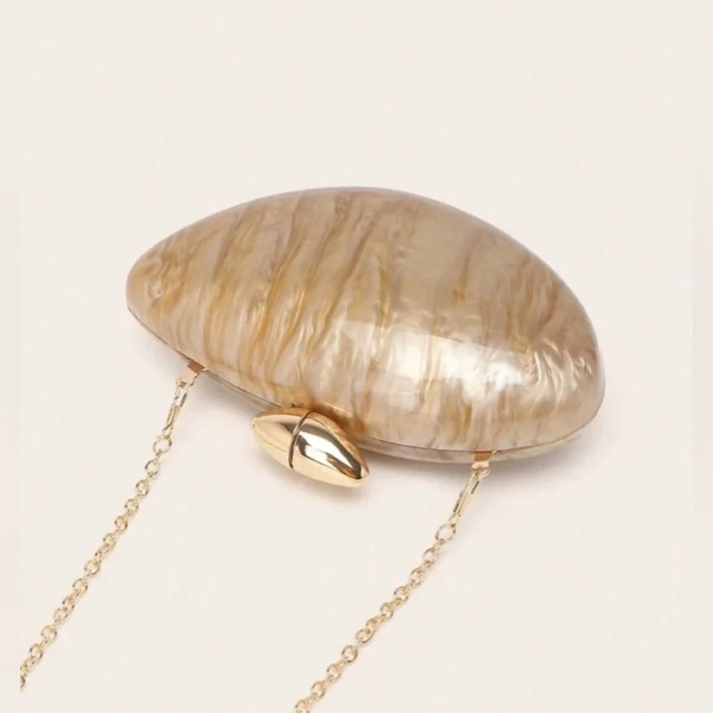 Pearlescent Beige Evening Clutch with Gold Hardware